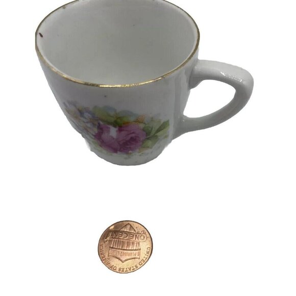 Vtg Demitasse Tea Cup Saucer Germany Crown Mark Floral Gold Tone Trim Regency - Picture 8 of 15